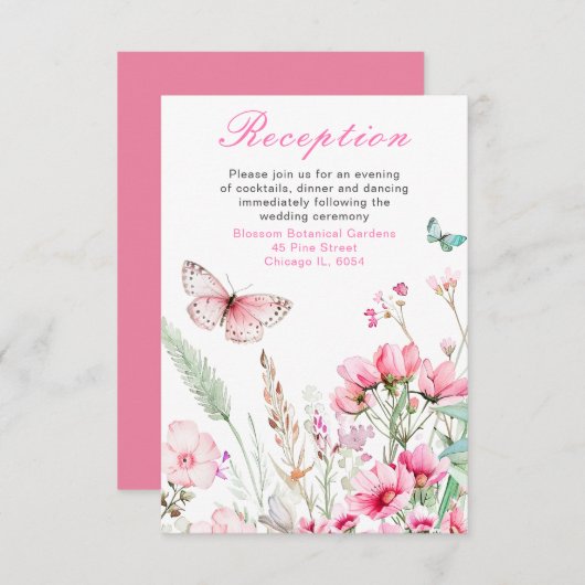 春ピンクバタフライ結婚フローラ エンクロージャーカード (正面/裏面)