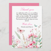 春ピンクバタフライ結婚フローラ サンキューカード (正面/裏面)