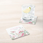 春ピンクバタフライ結婚フローラ スクエアペーパーコースター (インサイチュ)