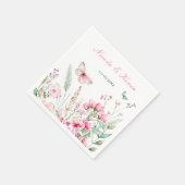 春ピンクバタフライ結婚フローラ スタンダードカクテルナプキン (角)