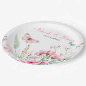 春ピンクバタフライ結婚フローラ ペーパープレート (アングル)
