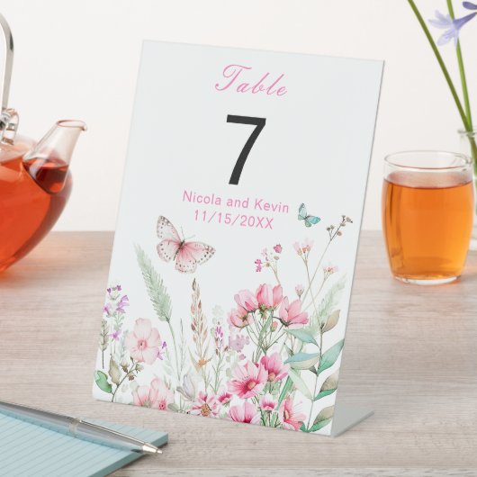 春ピンクバタフライ結婚フローラ 台座サイン (インサイチュ)