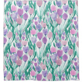 春ピンクパープルチューリップフローラ水彩 シャワーカーテン (正面)