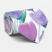 春ピンクパープルチューリップフローラ水彩 ネクタイ (ロール)
