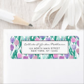 春ピンクパープルチューリップフローラ水彩 ラベル (インサイチュ)