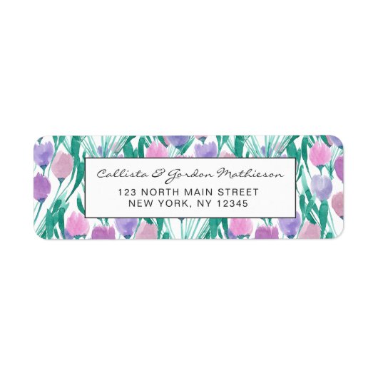 春ピンクパープルチューリップフローラ水彩 ラベル (正面)