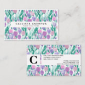 春ピンクパープルチューリップフローラ水彩 名刺 (正面/裏面)