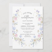 春ピンクパープルリトルワイルドフラワーベビーシャワー 招待状 (正面)