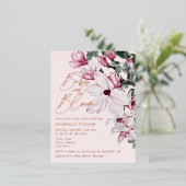 春ピンクフローラガールバラ金ゴールドベビーシャワー 箔招待状ポストカード (立ち正面)