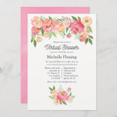 春ピンクフローラガールバーチャルベビーシャワー 招待状 (正面/裏面)