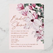 春ピンクフローラバラ金ゴールドブライダルシャワー 箔招待状ポストカード (正面)