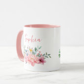 春ピンクフローラブーケのパーソナライズ名 マグカップ (正面左)