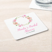 春ピンクフローラリースブライダルシャワー スクエアペーパーコースター (アングル)