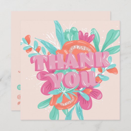 春ピンクフローラレトロスクリプトの順感謝してい序: サンキューカード (正面/裏面)