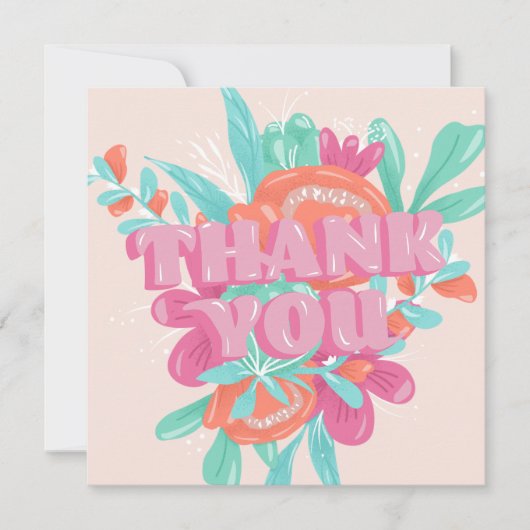 春ピンクフローラレトロスクリプトの順感謝してい序: サンキューカード (正面)