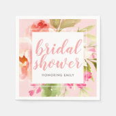 春ピンクフローラ水彩カスタムブライダルシャワー スタンダードカクテルナプキン (正面)