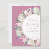 春ピンクホワイトチューリップブライダルシャワー 招待状 (正面)