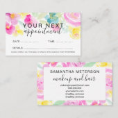 春ピンクルーズフローラ水彩ヘア化粧 予約カード (正面/裏面)