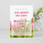 春ピンクレッドチューリップスウィート16誕生日 招待状 (スタンド正面)