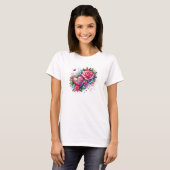 春ピンクローズグリッターハートグラム最高のマム Tシャツ (正面フル)