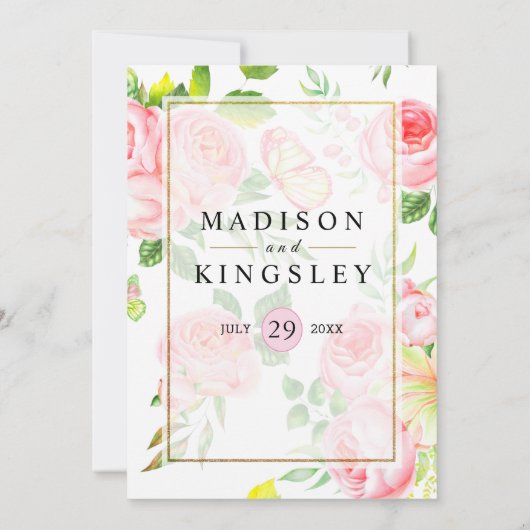 春ピンクローズバタフライ庭園の結婚式プログラム 招待状 (裏面)