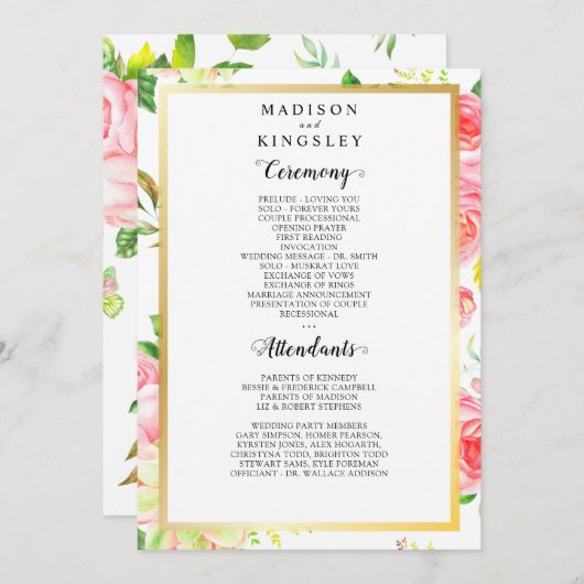 春ピンクローズバタフライ庭園の結婚式プログラム 招待状 (正面/裏面)