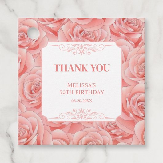 春ピンクローズブロッサムフローラサンキュー フェイバータグ (正面)