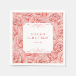 春ピンクローゼズブロッサムフローラ誕生日 スタンダードカクテルナプキン