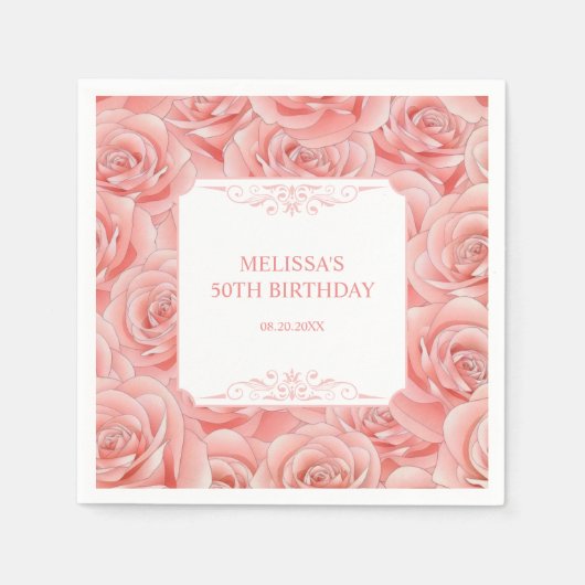 春ピンクローゼズブロッサムフローラ誕生日 スタンダードカクテルナプキン (正面)