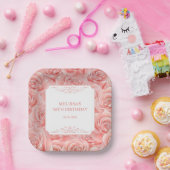 春ピンクローゼズブロッサムフローラ誕生日 ペーパープレート (パーティー)