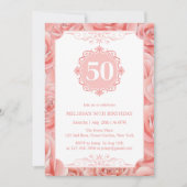 春ピンクローゼズブロッサムフローラ誕生日 招待状 (正面)