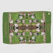 春ピンク白い花の抽象芸術 ゴルフタオル (横)