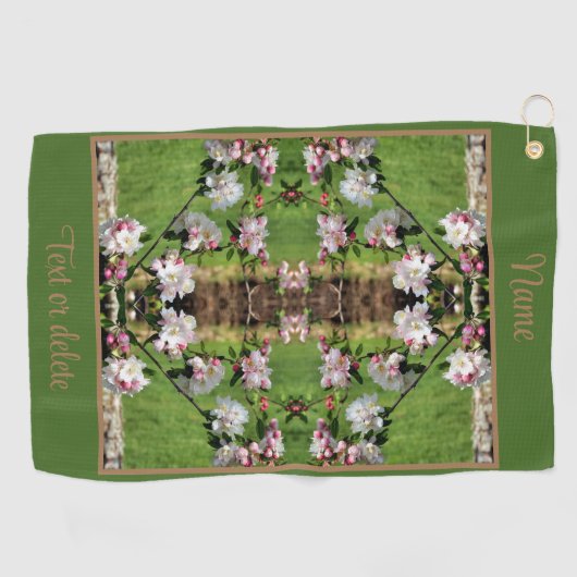 春ピンク白い花の抽象芸術 ゴルフタオル (横)