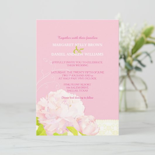 春ピンク赤面牡丹結婚ズ 招待状 (スタンド正面)