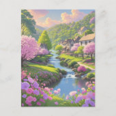 春ピンク開花シーニックリバーサイド自然 ポストカード (正面)