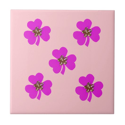 春ピンク、キッチン用ピンククローバー タイル (正面)