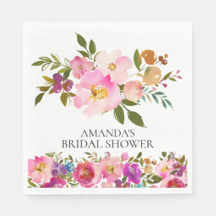 春ピンク&パープルフローラシャワー紙ナプキンス スタンダードランチョンナプキン