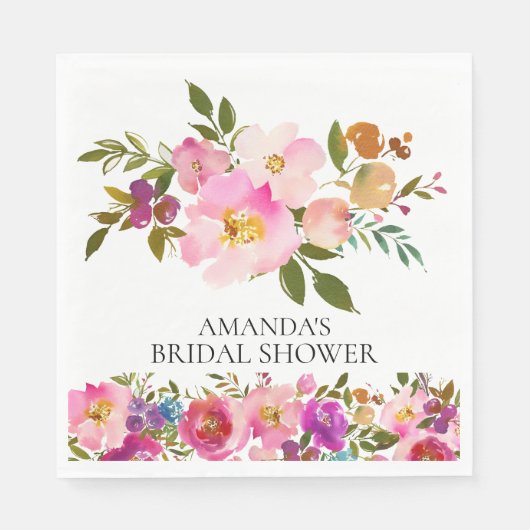 春ピンク&パープルフローラシャワー紙ナプキンス スタンダードランチョンナプキン (正面)