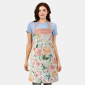 春ピーチウォーターカラーフローラパーソナライズされた名 エプロン (着用した状態)
