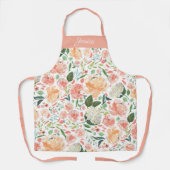 春ピーチウォーターカラーフローラパーソナライズされた名 エプロン (正面)