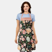 春ピーチウォーターカラーフローラブラックブライドメイド エプロン (着用した状態)