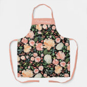 春ピーチウォーターカラーフローラブラックブライドメイド エプロン (正面)
