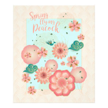 春ピーチガーデン飛んでいるピーコックフローラオーナメント