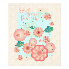 春ピーチガーデン飛んでいるピーコックフローラオーナメント フォトプリント           