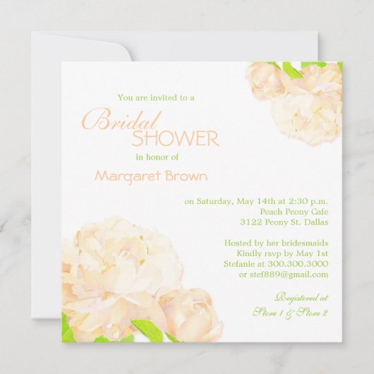 春ピーチピーニーボホブライダルシャワー 招待状 (正面)