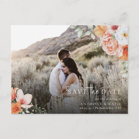 春ピーチフローラ結婚式の日付写真を保存 案内ポストカード (正面)