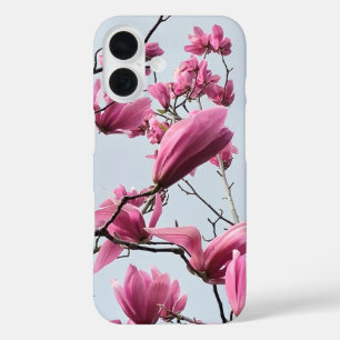 春ファッションピンクマグノリア花見ブルー iPhone 16ケース