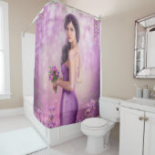 春ファンタジー女性。紫色の花。シャワーカーテン シャワーカーテン (インサイチュ)