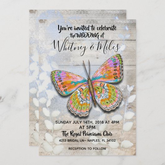 春フィングバタフライ結婚式招待状 招待状 (正面/裏面)