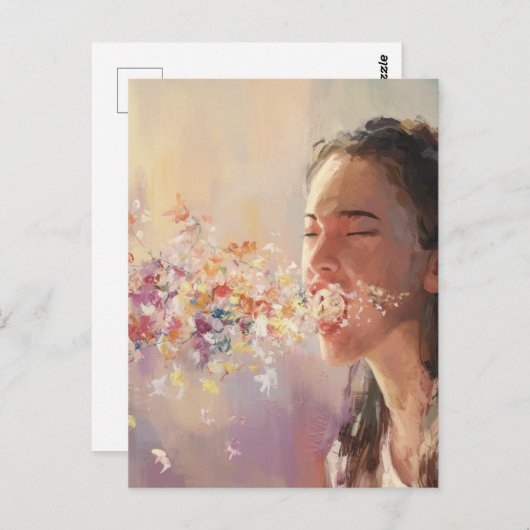 春フィーバーウーマンシュレアルくしゃみ ポストカード (正面/裏面)